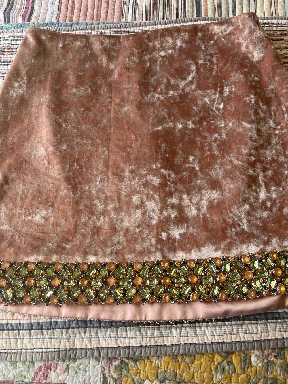 ALEXIS Velvet Jeweled Embellished Mini Skirt Blush Pink Size M #7